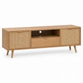 Oak TV Stand with Cane Doors and Drawer 150cm