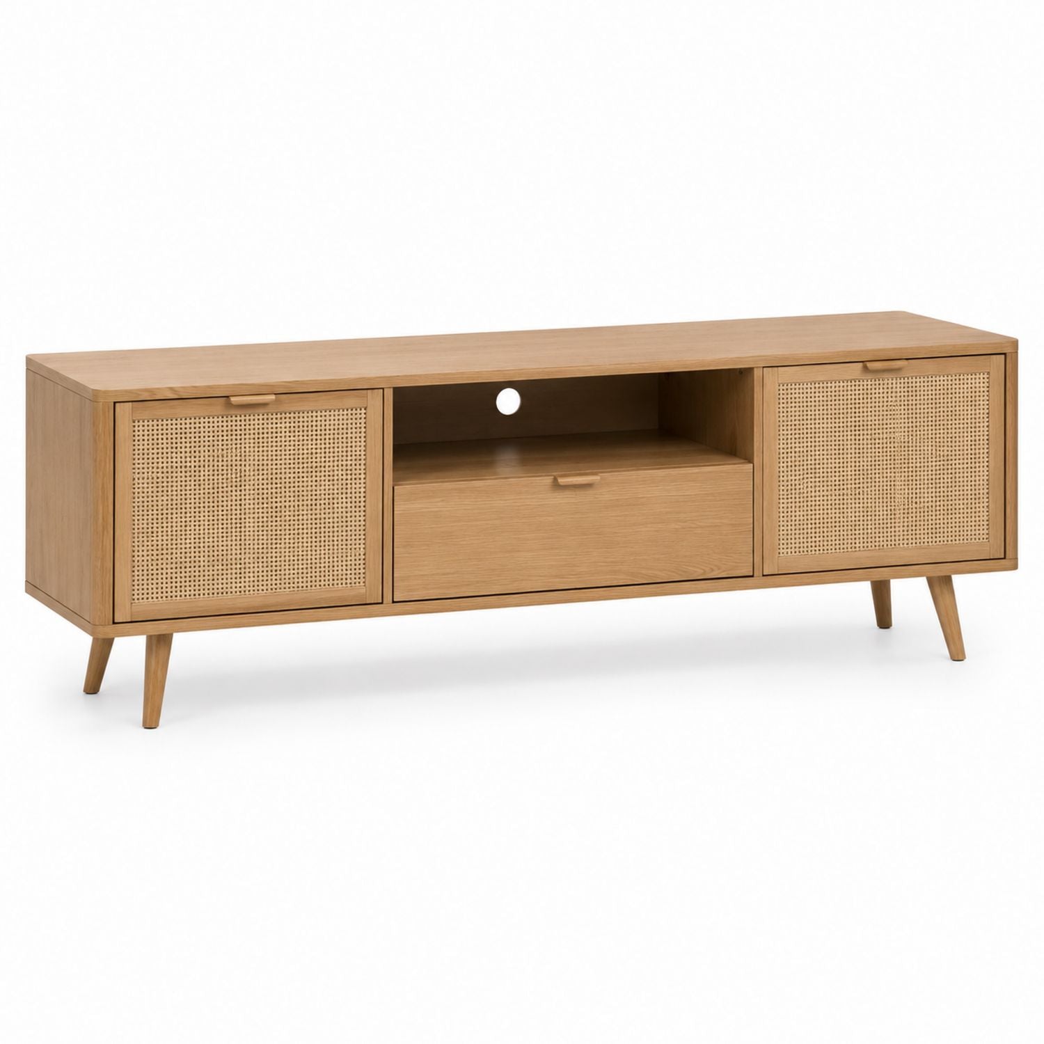Oak TV Stand with Cane Doors and Drawer 150cm