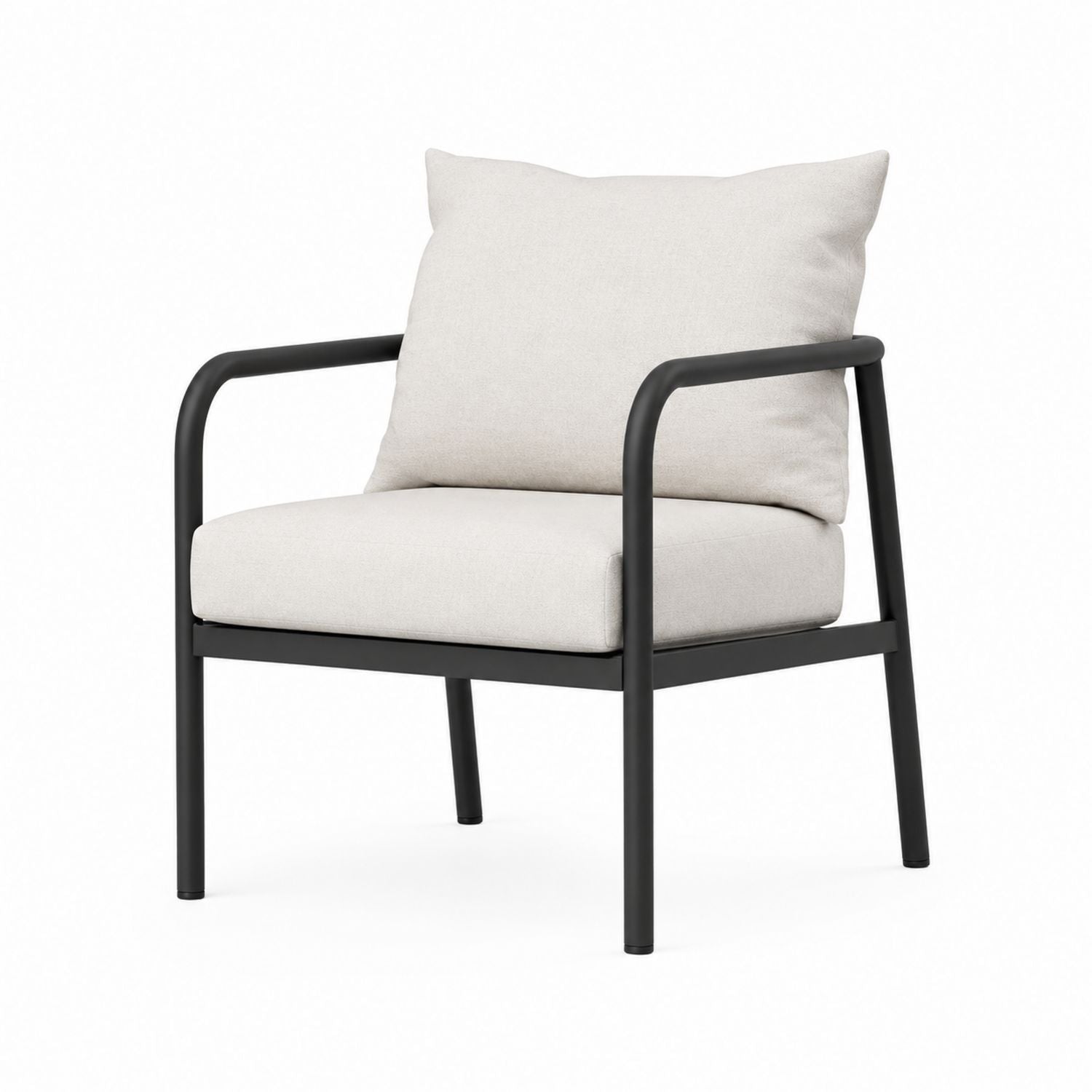Metal Frame Outdoor Lounge Chair with Beige Polyester Cushions