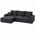 Corduroy L-Shaped Sectional Sofa Set Dark Gray 300cm x 180cm x 85cm