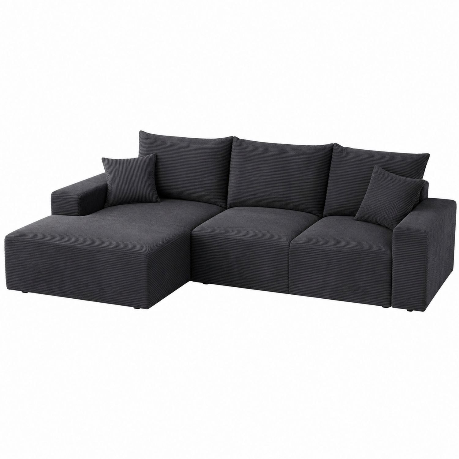 Corduroy L-Shaped Sectional Sofa Set Dark Gray 300cm x 180cm x 85cm