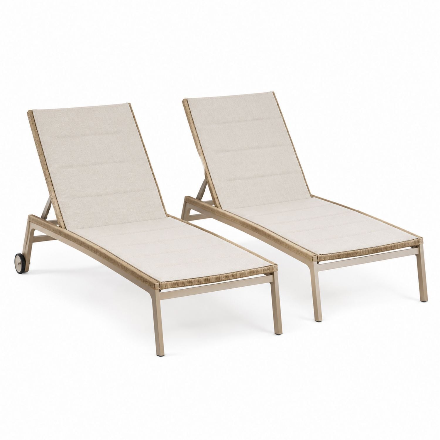 Outdoor Aluminum Sun Lounger Set with Mesh and Wheels