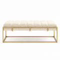 Boucle Fabric Bench with Brass Frame Ivory 120cm