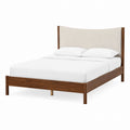 Queen Size Bed with Solid Wood Frame and Beige Fabric Headboard