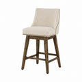 Upholstered Bar Stool Wood Frame Beige Fabric with Nailhead Trim 100cm