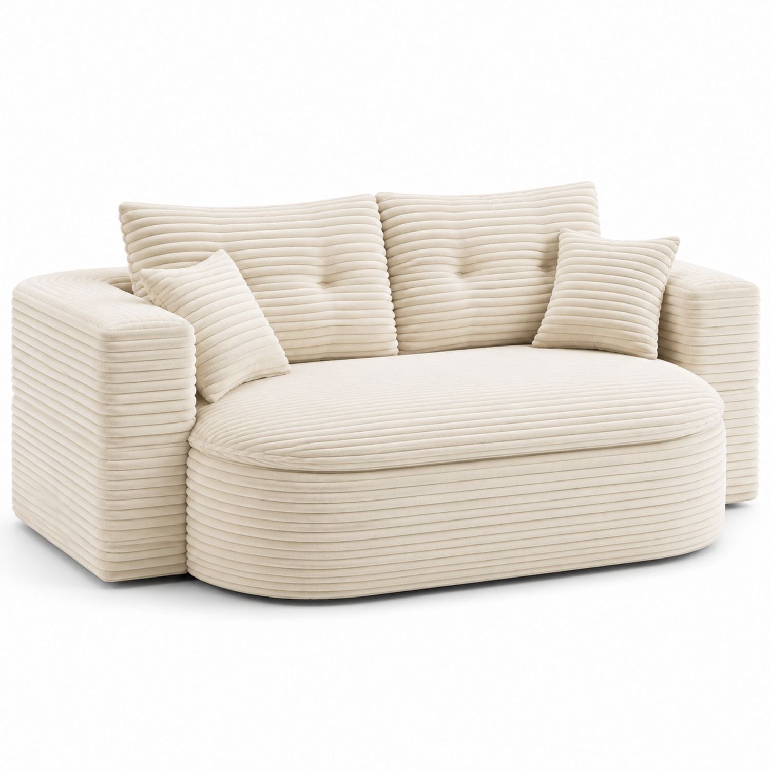 Velvet Cream Oval Sleeper Sofa with Cushions 175cm x 95cm x 85cm