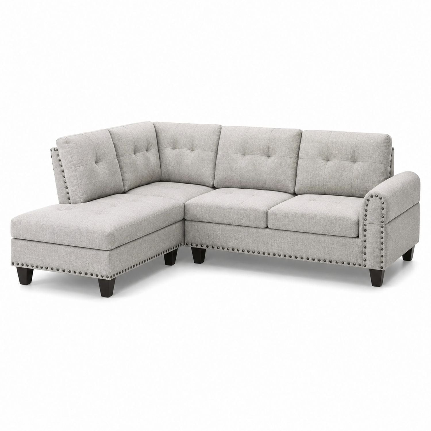 L-Shaped Linen Sofa Grey 3 Seater with Chaise 82in x 58in