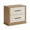 Wood Nightstand with 2 Fabric Drawers Natural Oak and Beige