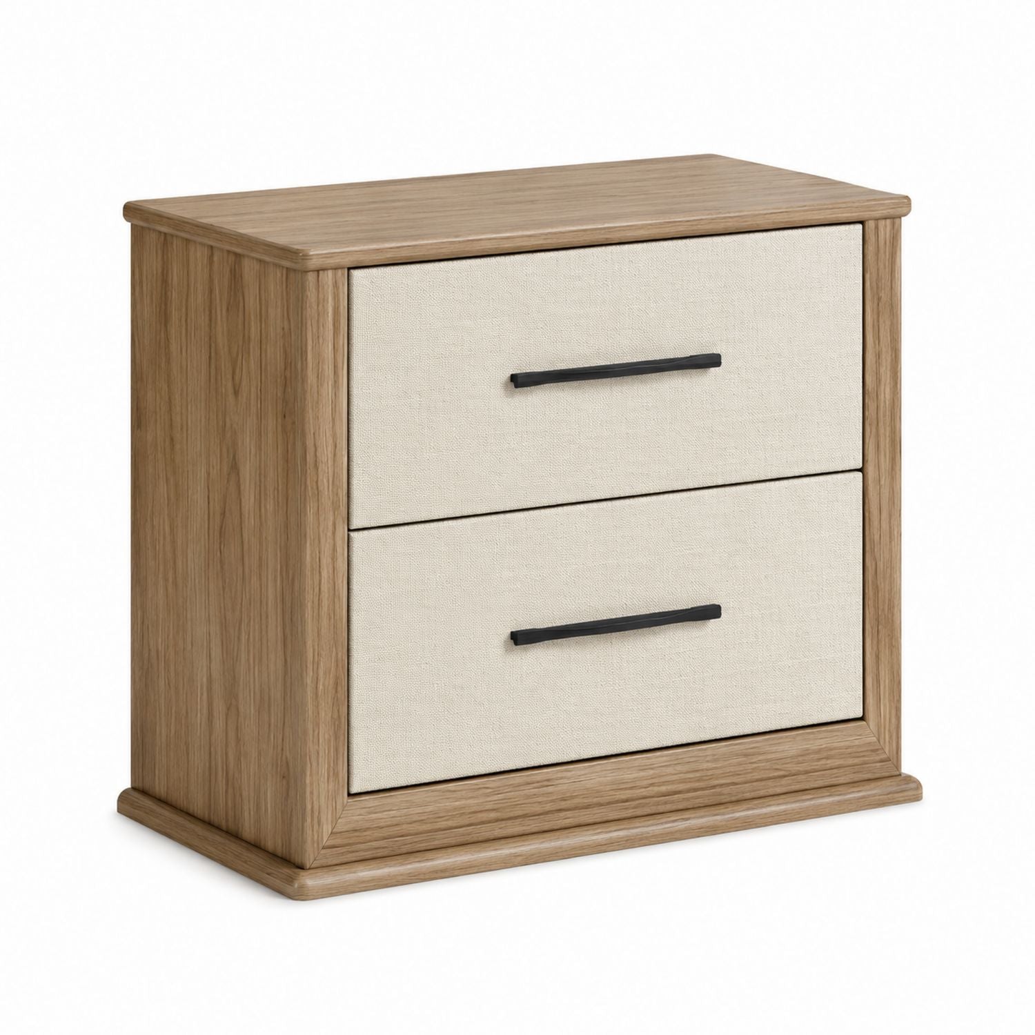 Wood Nightstand with 2 Fabric Drawers Natural Oak and Beige