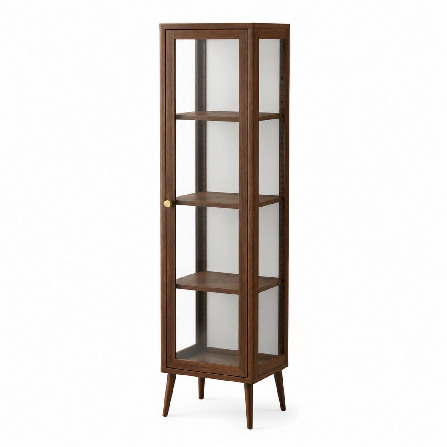 Walnut Wood and Tempered Glass Display Cabinet 40cm x 32cm x 180cm