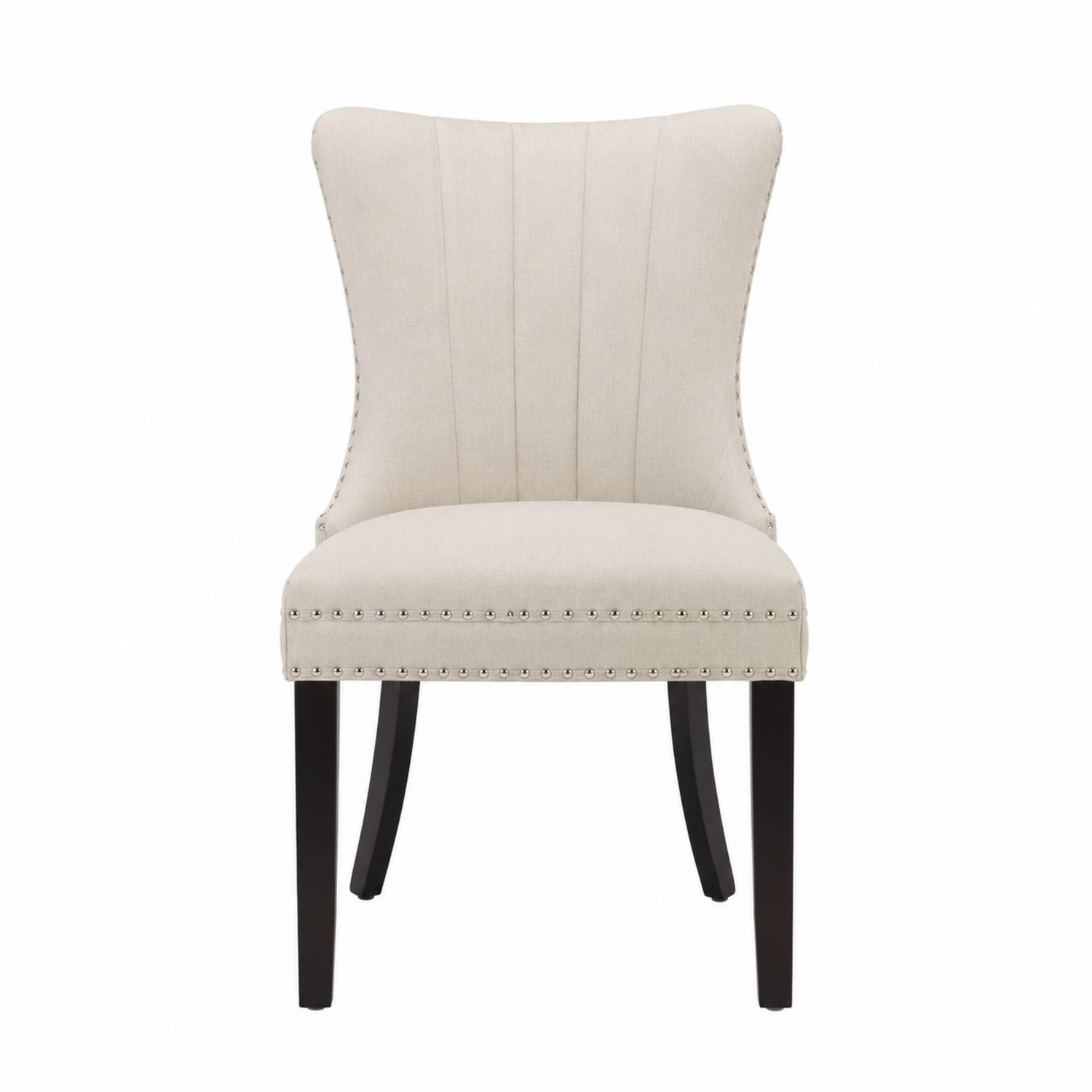 Polyester Fabric Upholstered Chair Beige with Nailhead Trim
