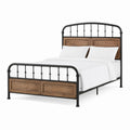 Queen Size Metal and Oak Wood Bed Frame in Black and Brown