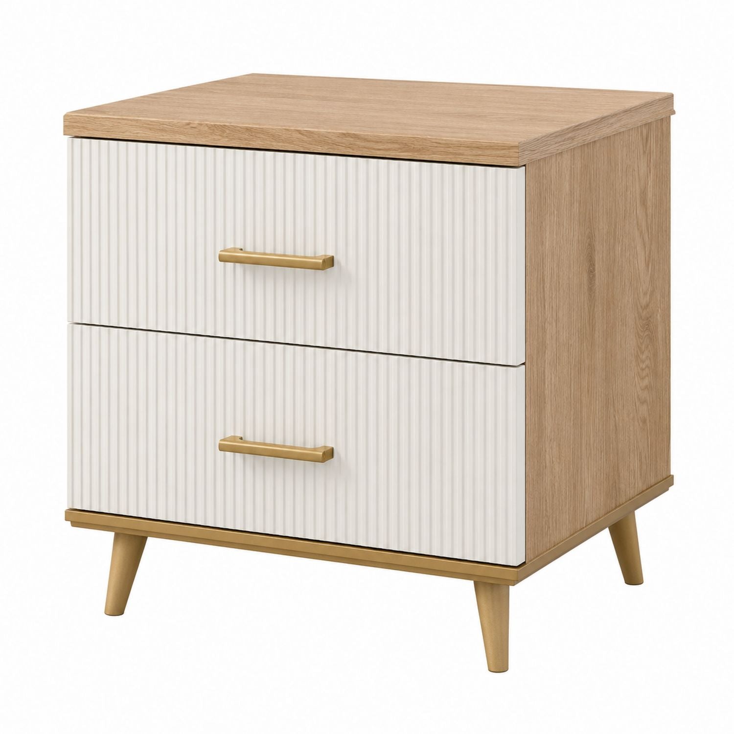 Wood Veneer Two-Drawer Nightstand with Oak Finish