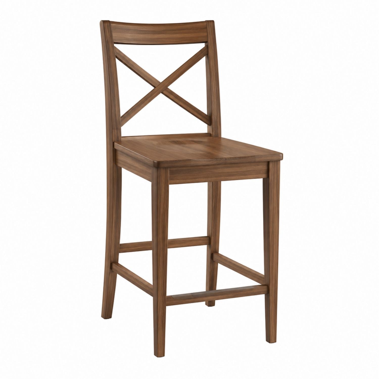 Wood Bar Stool with X-Back Design and Oak Finish