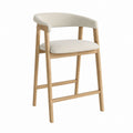 Wooden Bar Stool with Upholstered Backrest and Seat Beige
