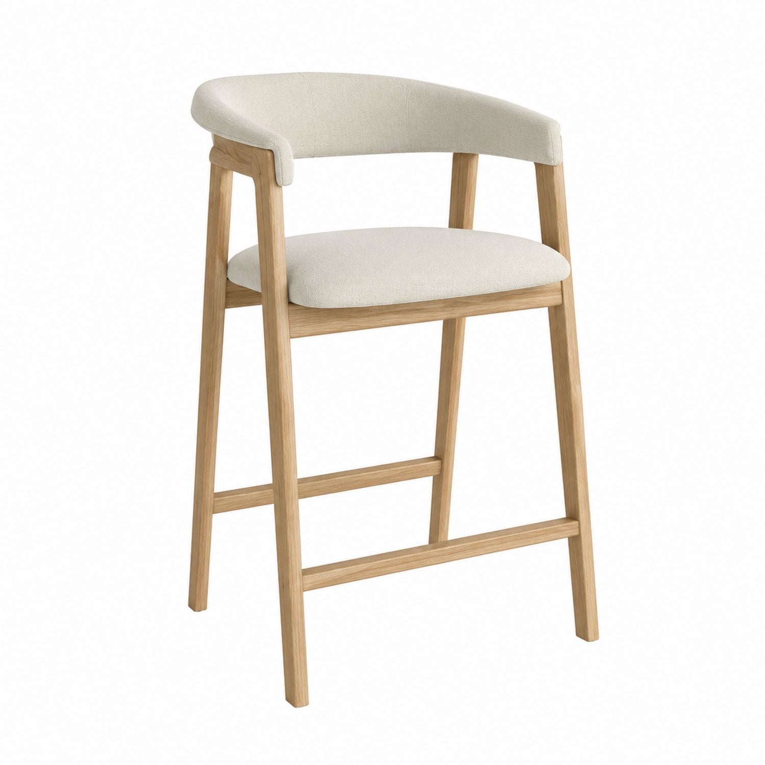Wooden Bar Stool with Upholstered Backrest and Seat Beige
