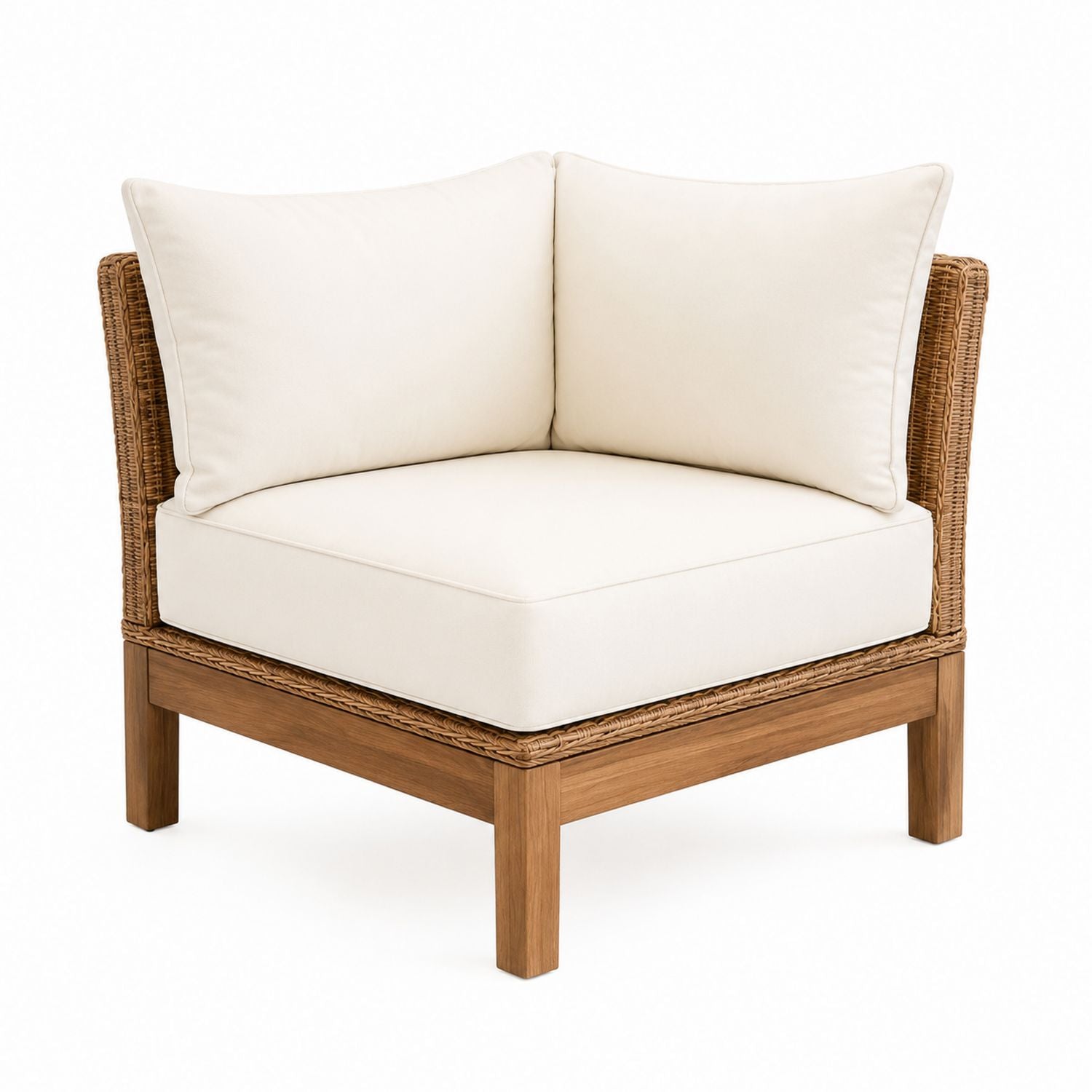 Outdoor Corner Sofa Synthetic Wicker Acacia Beige