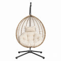 Wicker Hanging Egg Chair with Cushion and Metal Frame