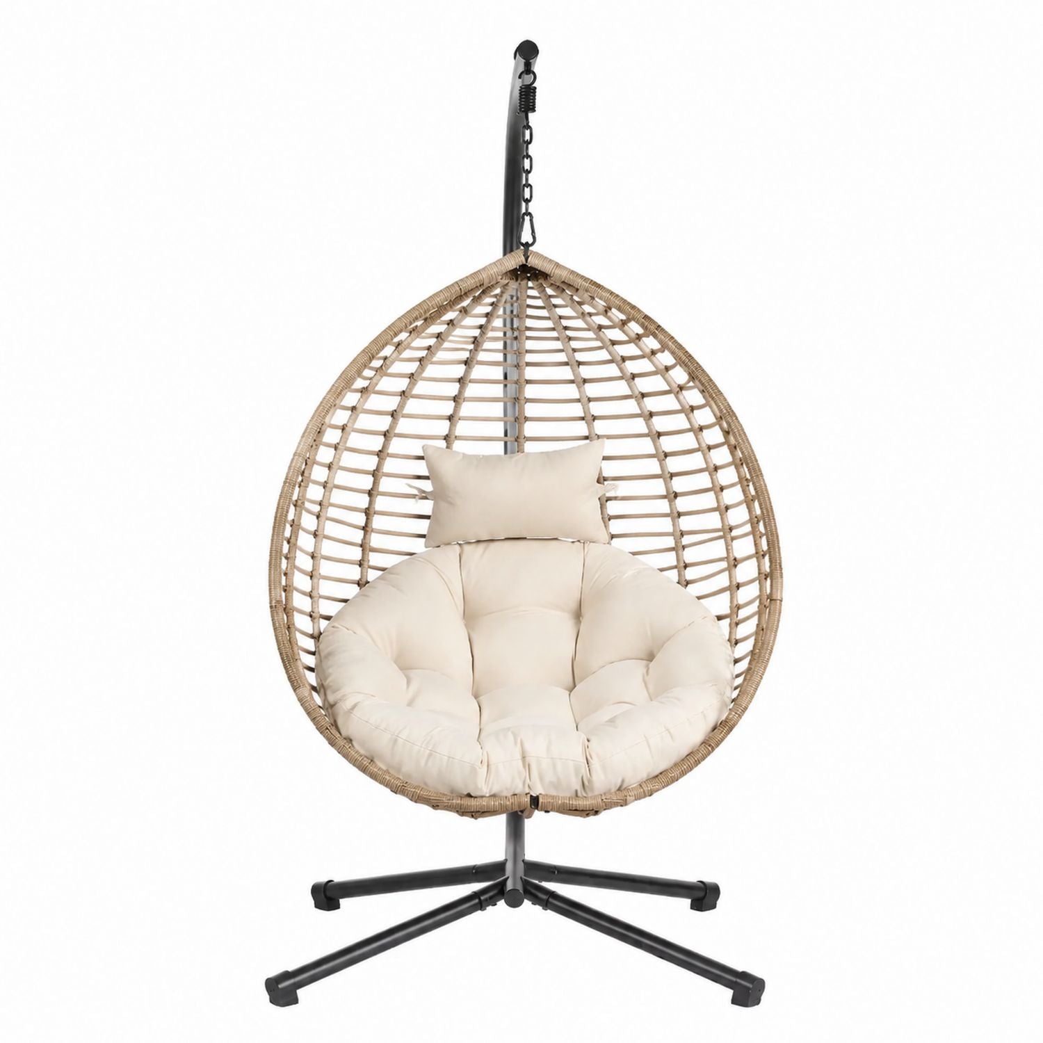 Wicker Hanging Egg Chair with Cushion and Metal Frame