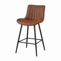Brown Faux Leather Bar Stool with Metal Legs