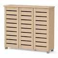 Wooden Shoe Cabinet with Slatted Doors, Natural Oak with Metal Legs