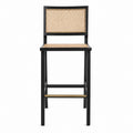Wood Bar Stool with Rattan Seat and Back Black/Natural 45cm Width