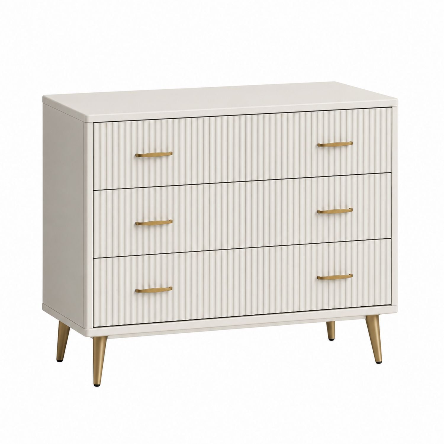White Wood 3-Drawer Dresser with Brass Handles