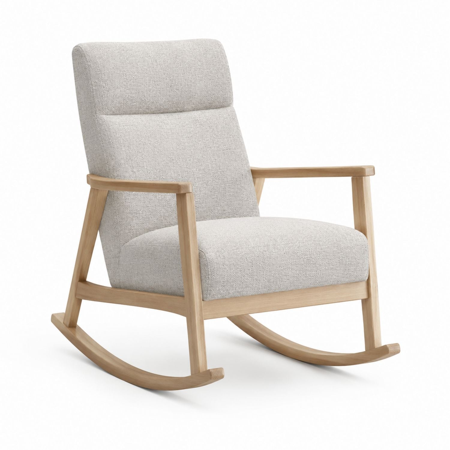 Rocking Chair Polyester Upholstery Light Gray Solid Wood Frame