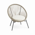 Round Outdoor Chair Steel Frame Polyester Rope Beige