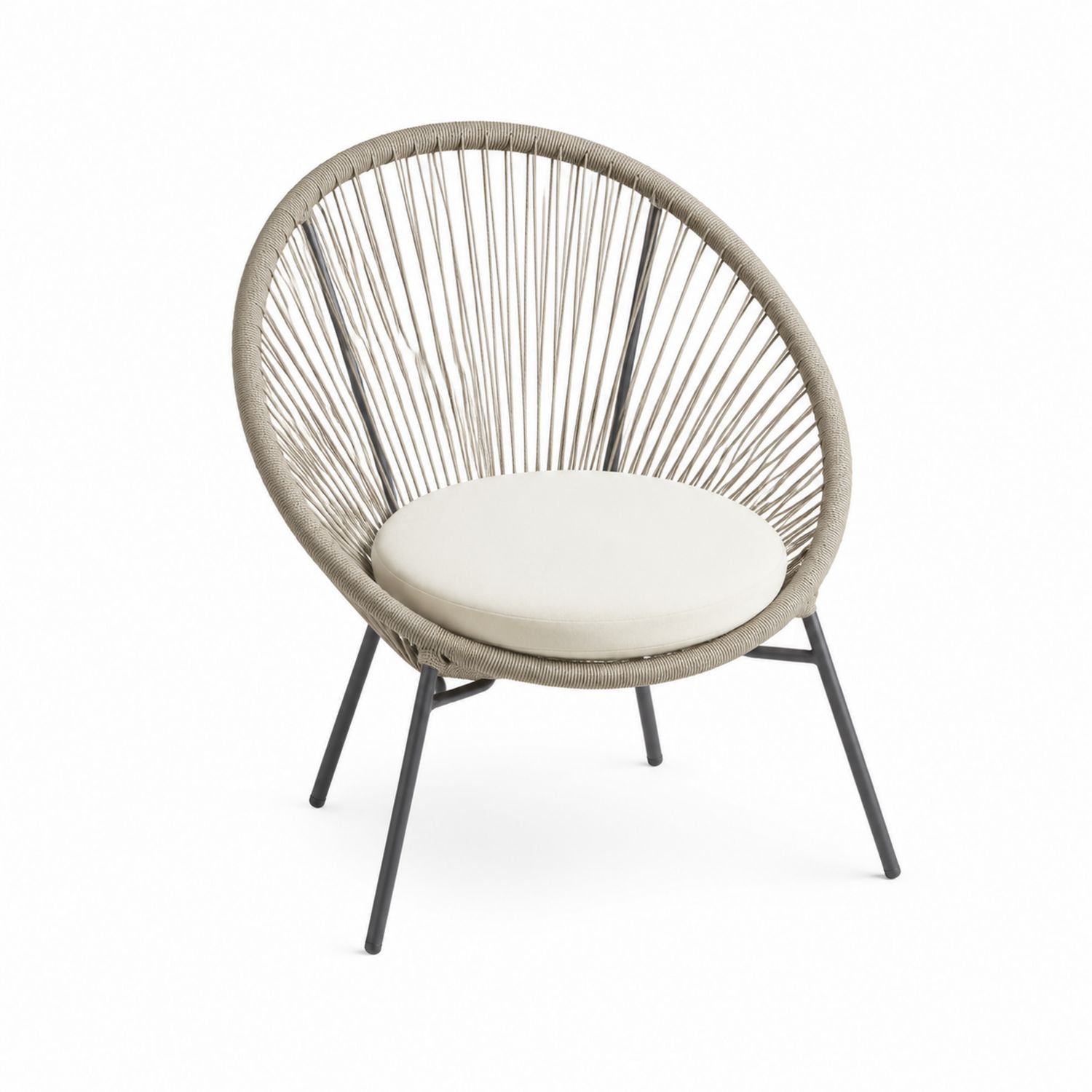 Round Outdoor Chair Steel Frame Polyester Rope Beige