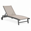 Adjustable Outdoor Chaise Lounge Aluminum Taupe Mesh with Wheels