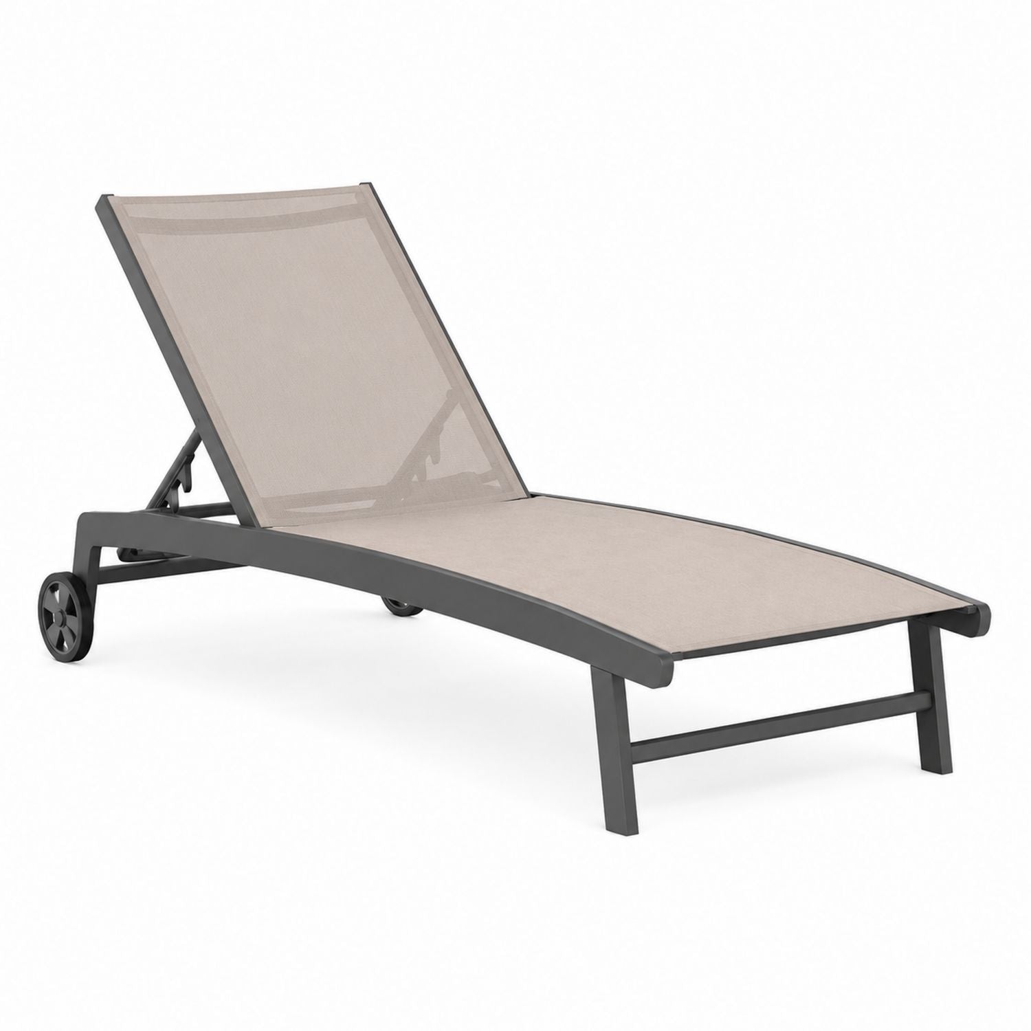 Adjustable Outdoor Chaise Lounge Aluminum Taupe Mesh with Wheels