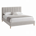 Queen Linen Fabric Platform Bed Light Gray with Channel Tufted Headboard