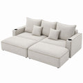 Beige Polyester Sectional Sofa Set with Chaise and Cup Holders