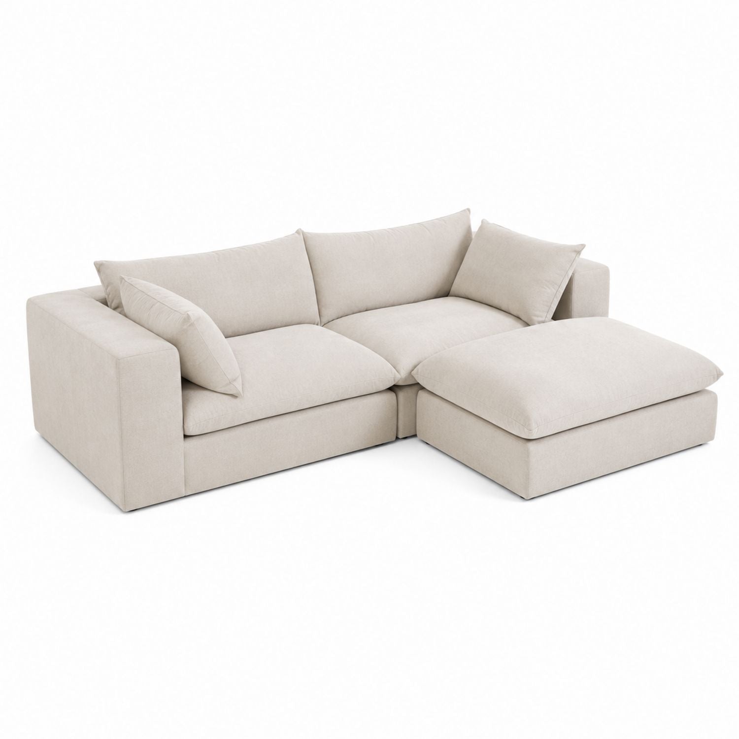 Beige Fabric L-Shaped Sectional Sofa with Chaise