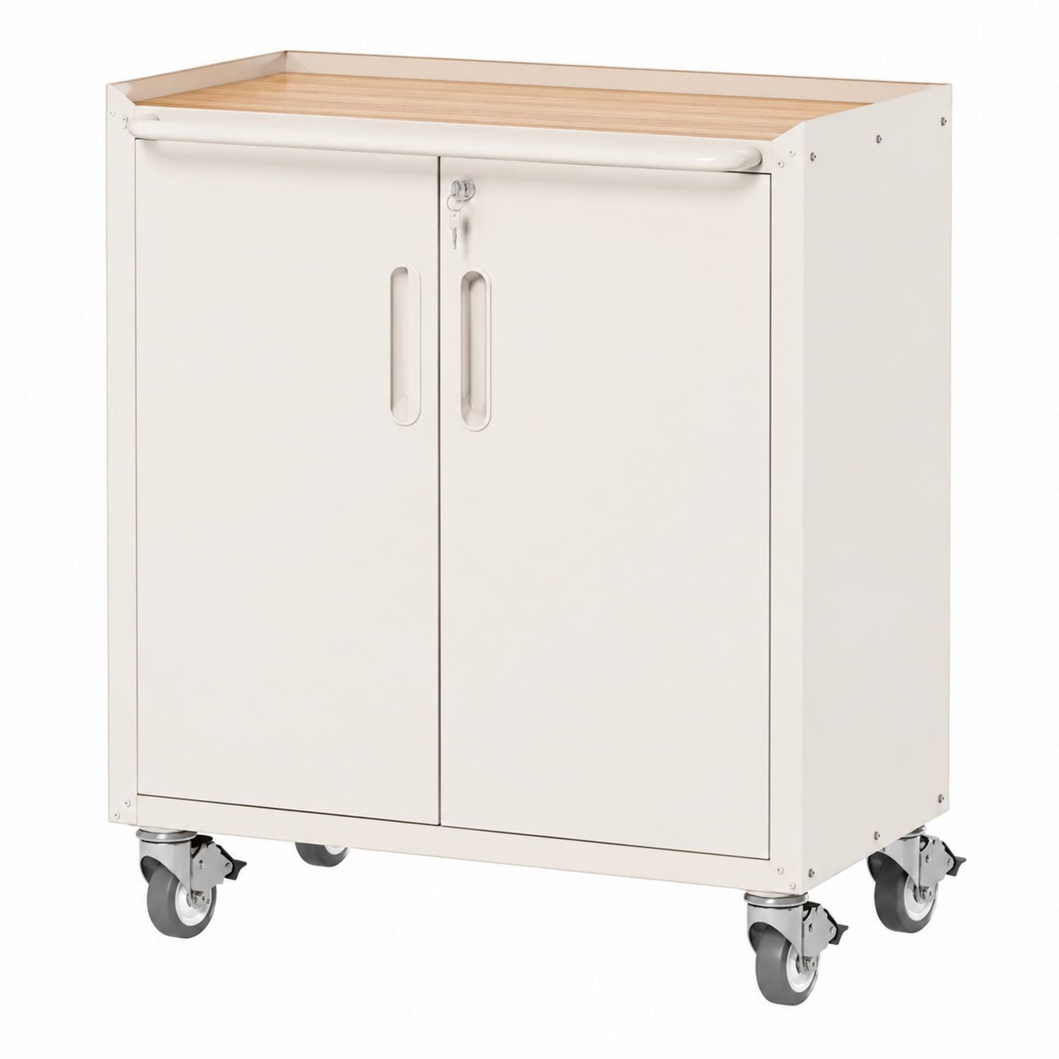 Metal Rolling Storage Cabinet with Locking Casters and MDF Top 75cm x 40cm x 90cm