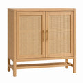 Wood and Cane Storage Cabinet with Double Doors 80cm