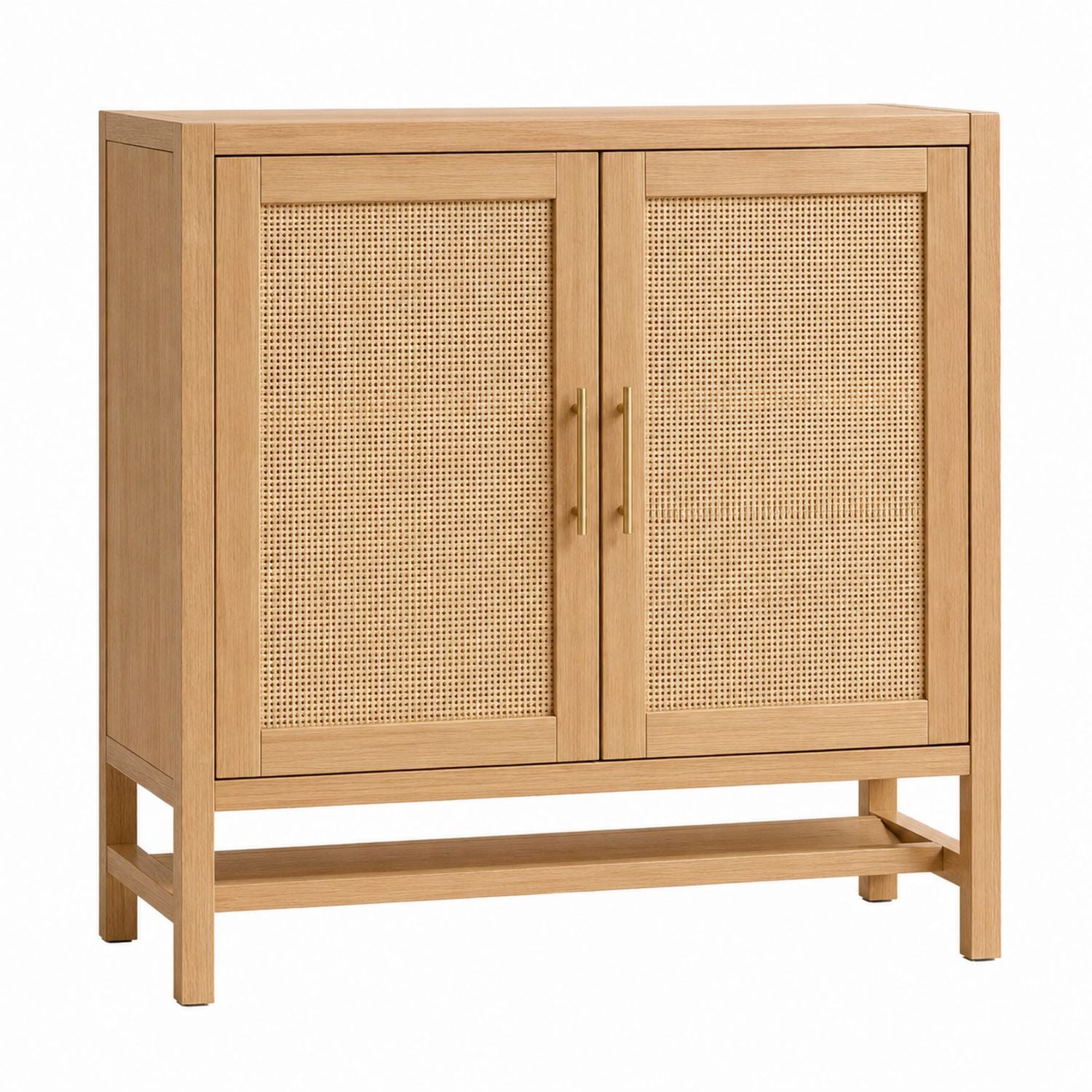 Wood and Cane Storage Cabinet with Double Doors 80cm