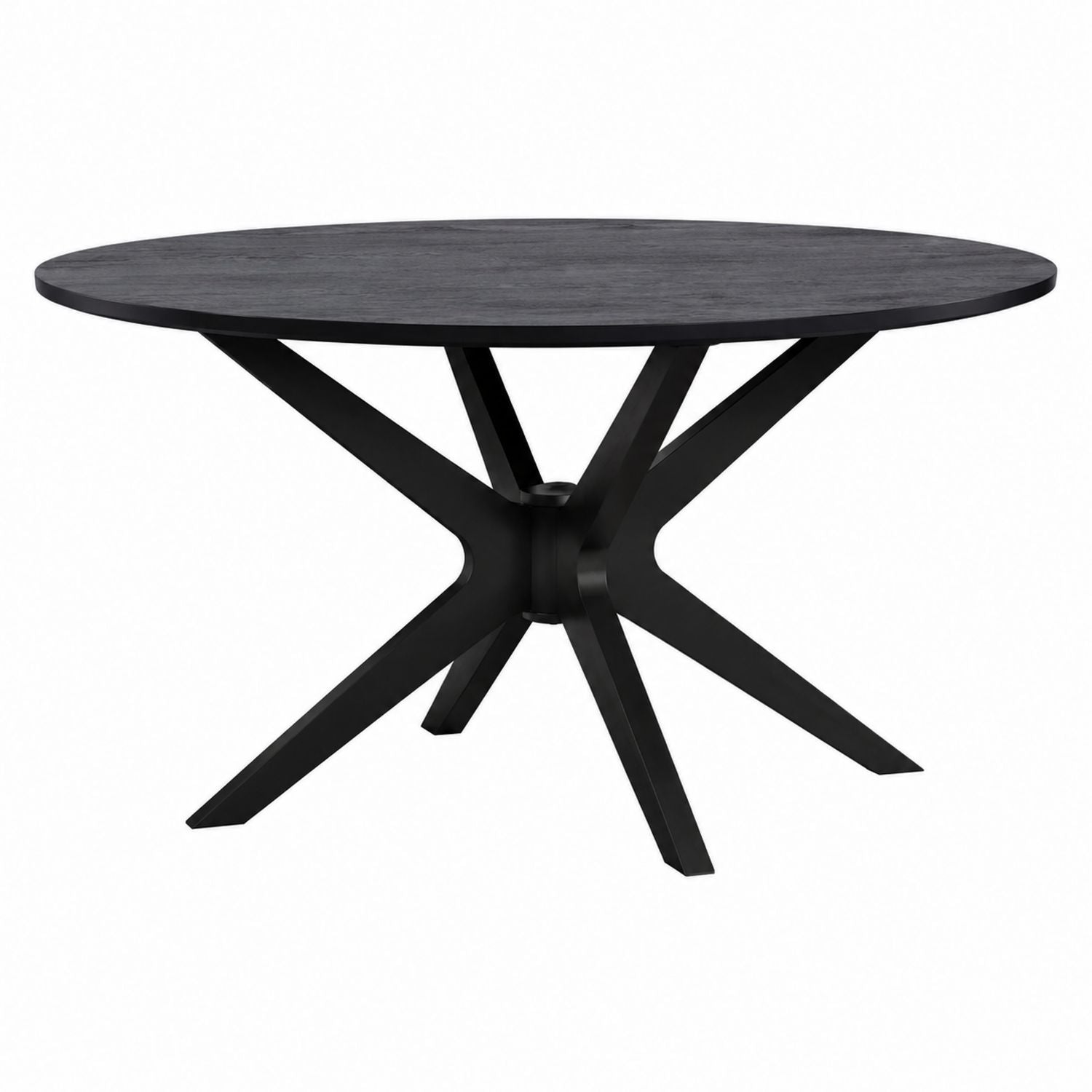 Round Black Oak Dining Table with Metal Base 120cm