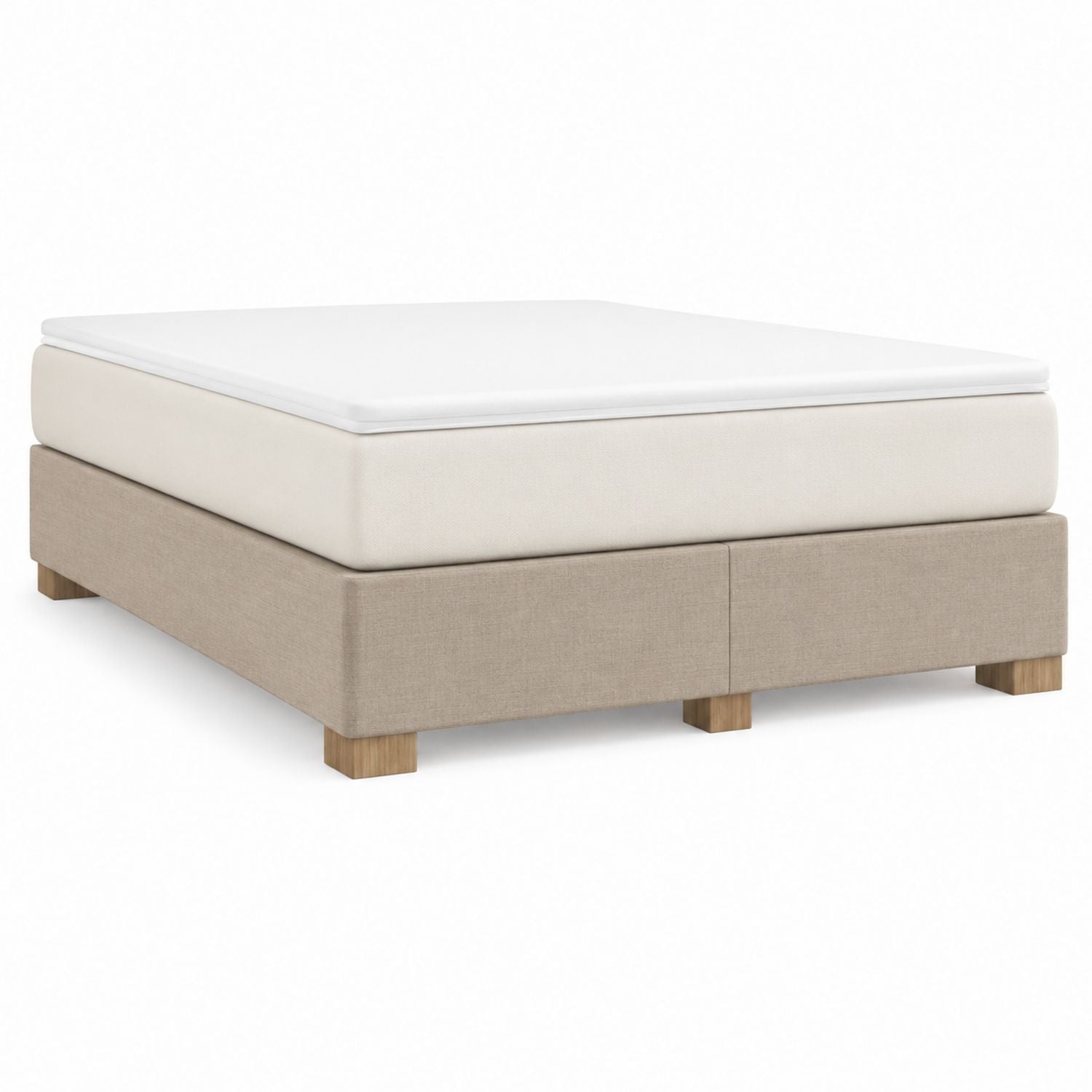 Polyester Upholstered Platform Bed with Wooden Legs 150x200 cm Beige