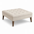 Square Tufted Ottoman Beige Linen Upholstery 85cm x 85cm x 43cm