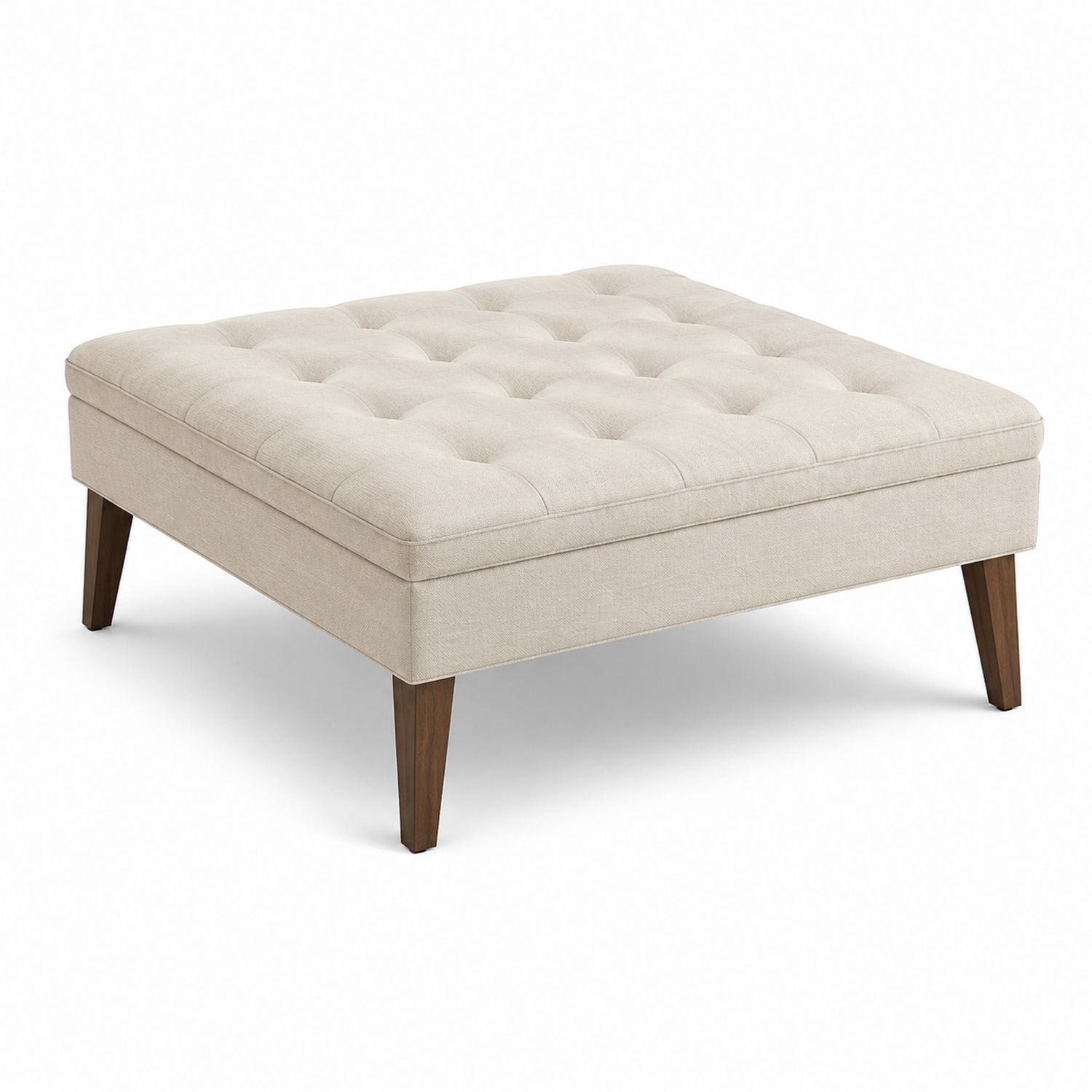 Square Tufted Ottoman Beige Linen Upholstery 85cm x 85cm x 43cm