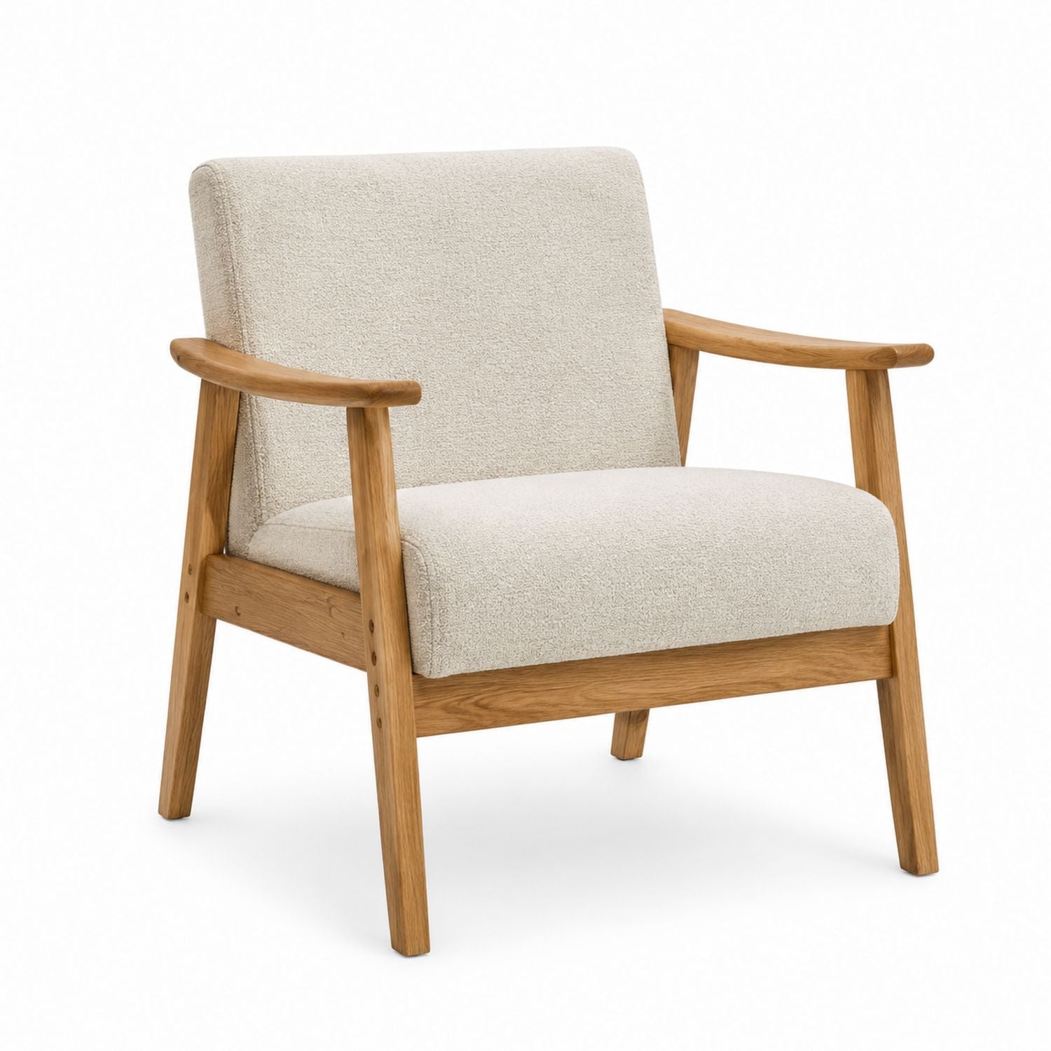 Beige Fabric Chair with Solid Oak Wood Frame