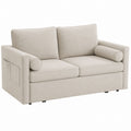 Linen Fabric Sleeper Sofa Beige 200 cm