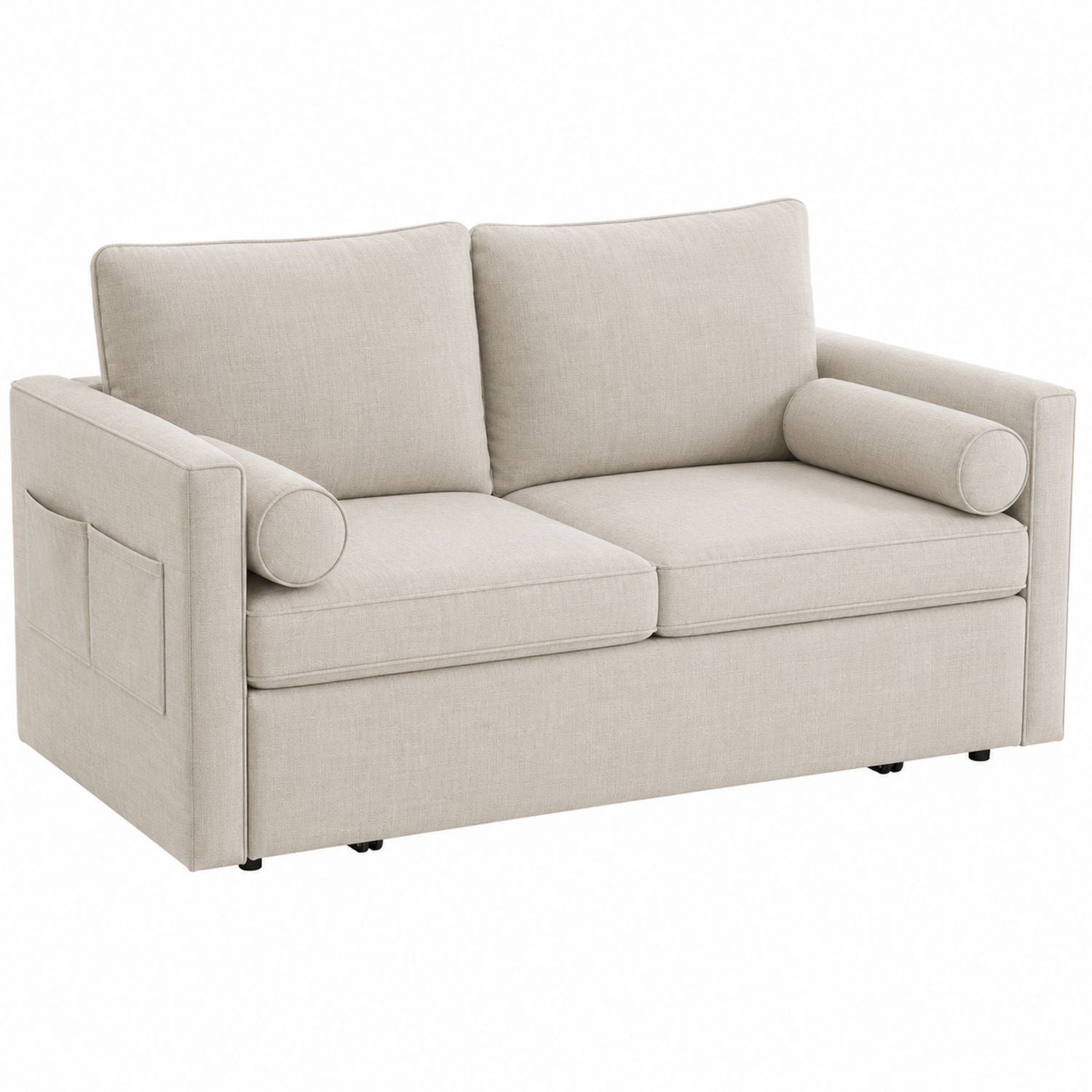 Linen Fabric Sleeper Sofa Beige 200 cm