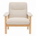 Beige Polyester Lounge Chair with Solid Oak Frame 29.5in x 31.5in x 33.5in