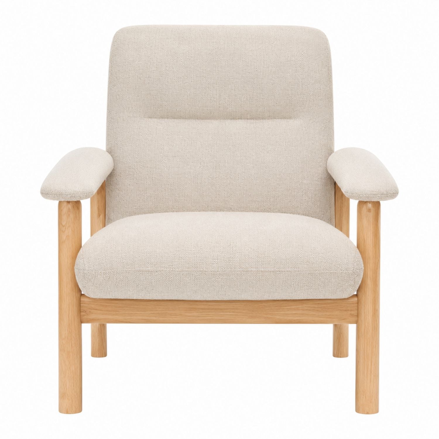 Beige Polyester Lounge Chair with Solid Oak Frame 29.5in x 31.5in x 33.5in