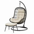 Wicker Outdoor Hanging Egg Chair Set with Beige Cushions and Stand
