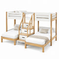 Wood and White Triple Bunk Bed with Storage Drawers