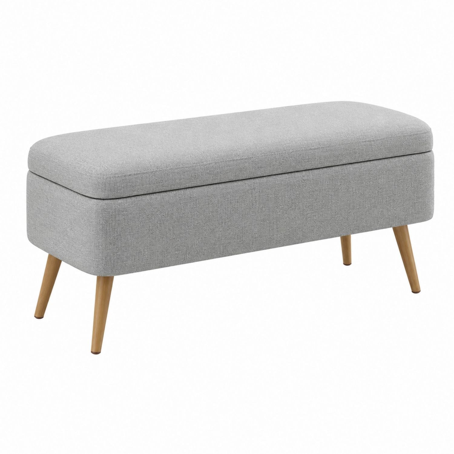 Grey Fabric Storage Bench with Wooden Legs